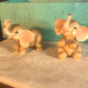 Vintage Elephant Figurines Ceramic Bisque Collectible big Eyes And Great Details